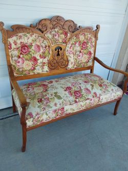 Antique Victorian Carved Wood Settee