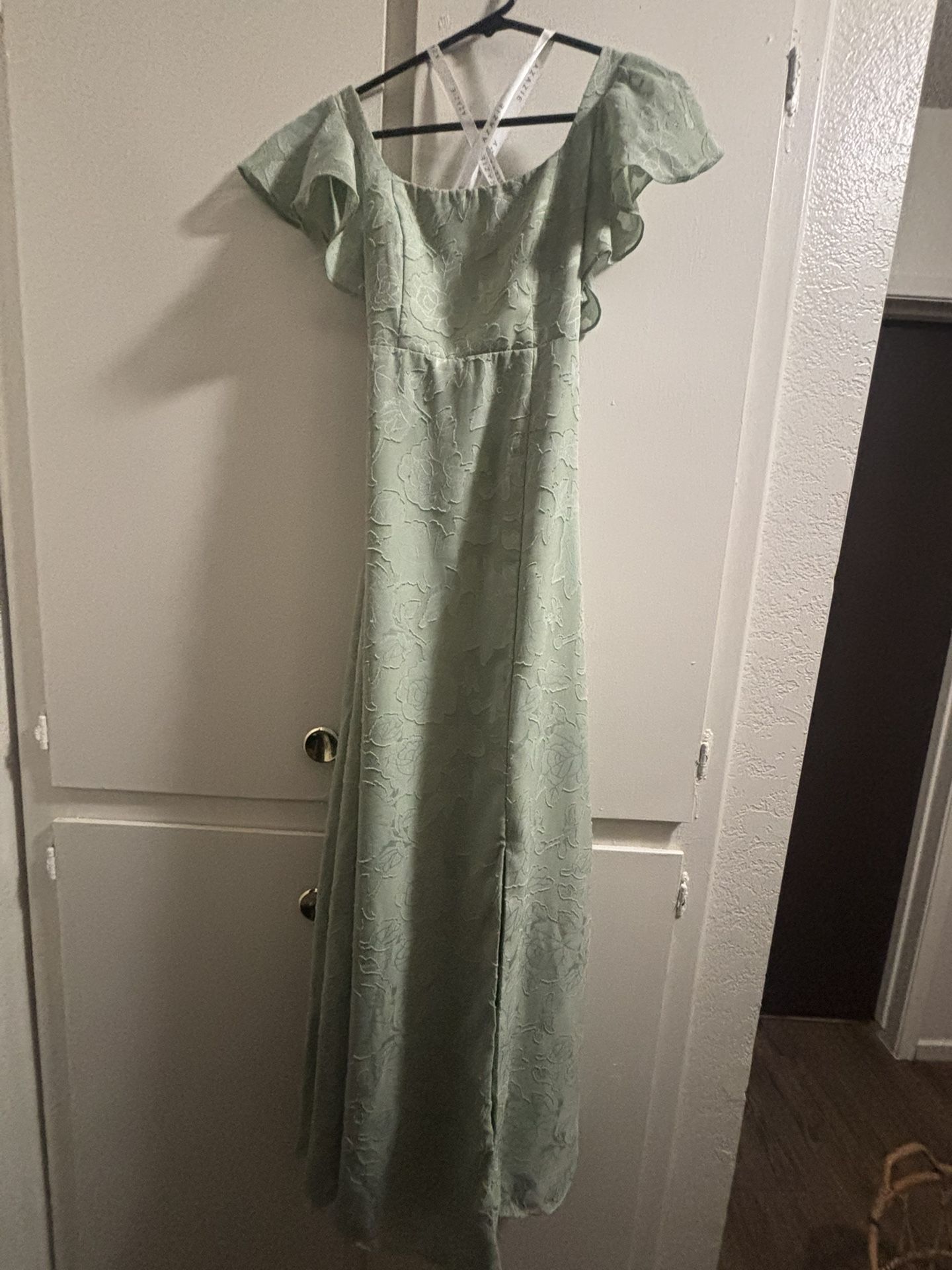 Sage Color Dress With Shawl 