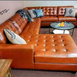 👉 Real Leather 👈 Baskove U Shape Genuine Leather Sectional Couch 💧$172 per Monthly *($50Down/GetNowPayLater) 