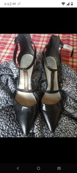 Worthington Black Snakeskin T-Strap Heels