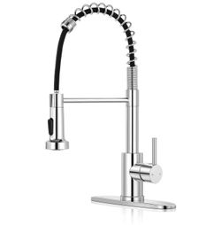Kitchen Faucet with Pull Down Sprayer Chrome 2-mode sprayer, 360° high arc spout, 304 SS build, drip-free valve, fingerprint-resistant, DIY install, N
