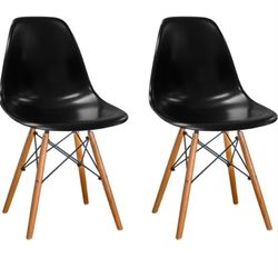 Set Of 2 Paris Tower Dining  Black Side Chairs With Wood Legs
