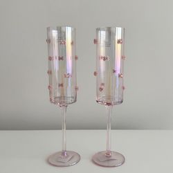 Pink Bow Champagne Glasses