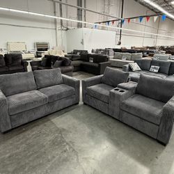 2 Pc Corduroy Sofa Set With Console