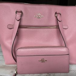 Coach Gallery Tote w/ wallet Crossgrain Leather Bag Taffy Pink