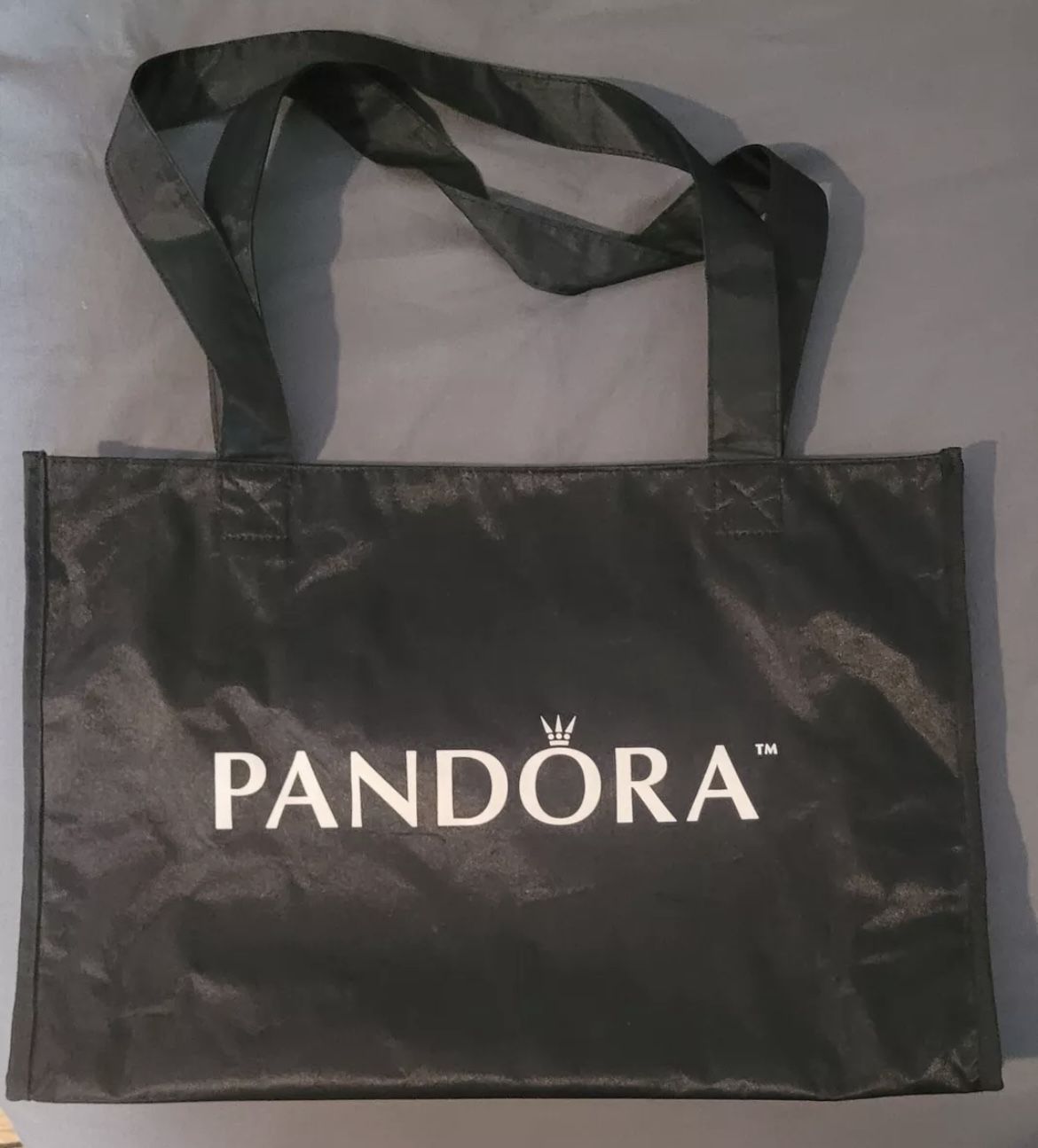 PANDORA Tote Bag BLACK SATIN Microfiber Handbag Shopper 12"x18"x4" Amazing