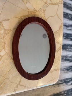 Mid century Modern Oval Wood Frame Mirror
