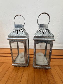 Set of 2 Galvanized Metal Lanterns