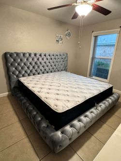 King bed frame with mattress pillow top coolsilk