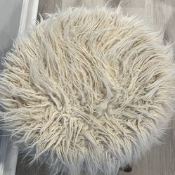 White Furry Ottoman