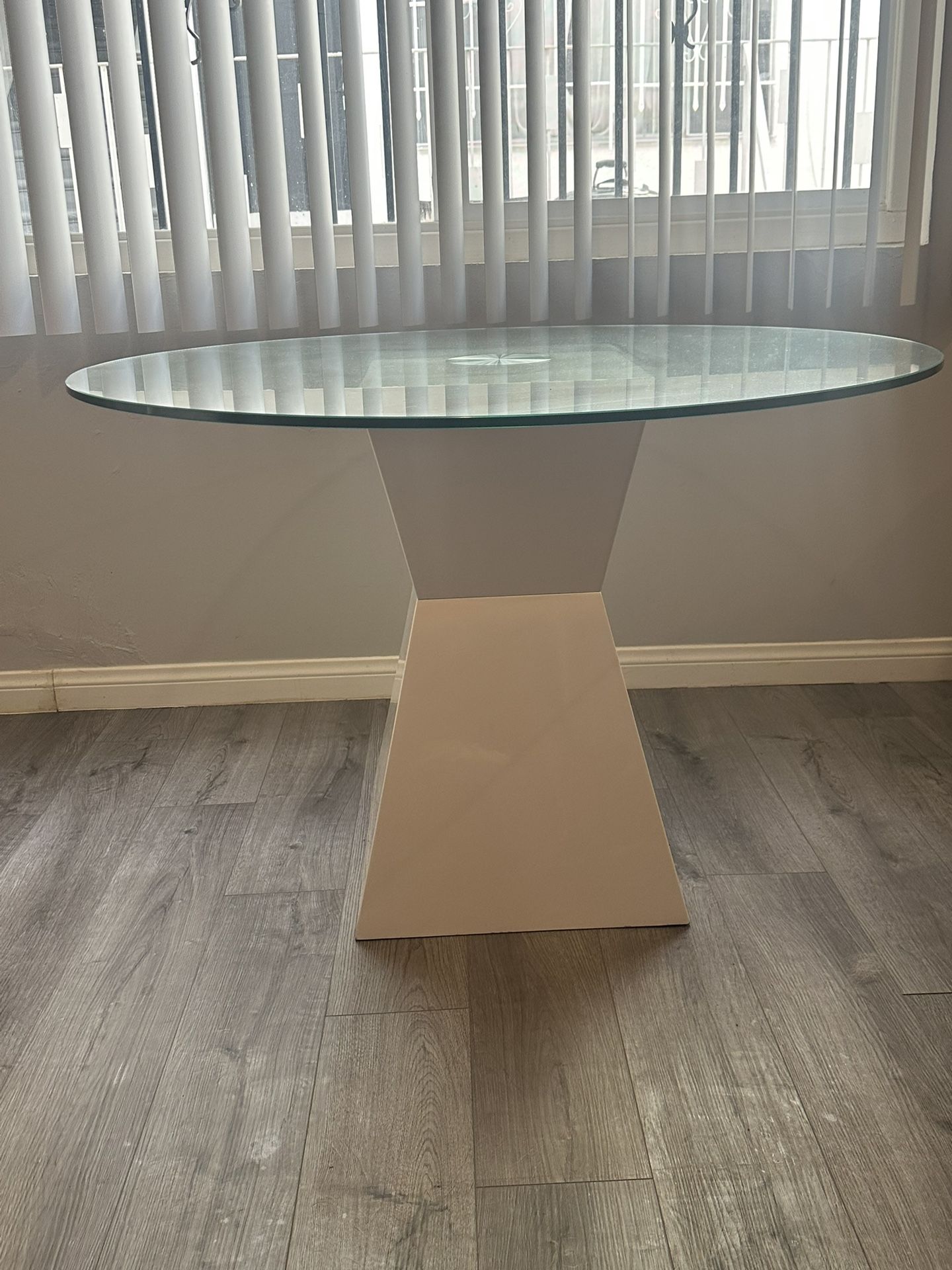 Glass Top Table White Lacquer Base $60 Or OBO