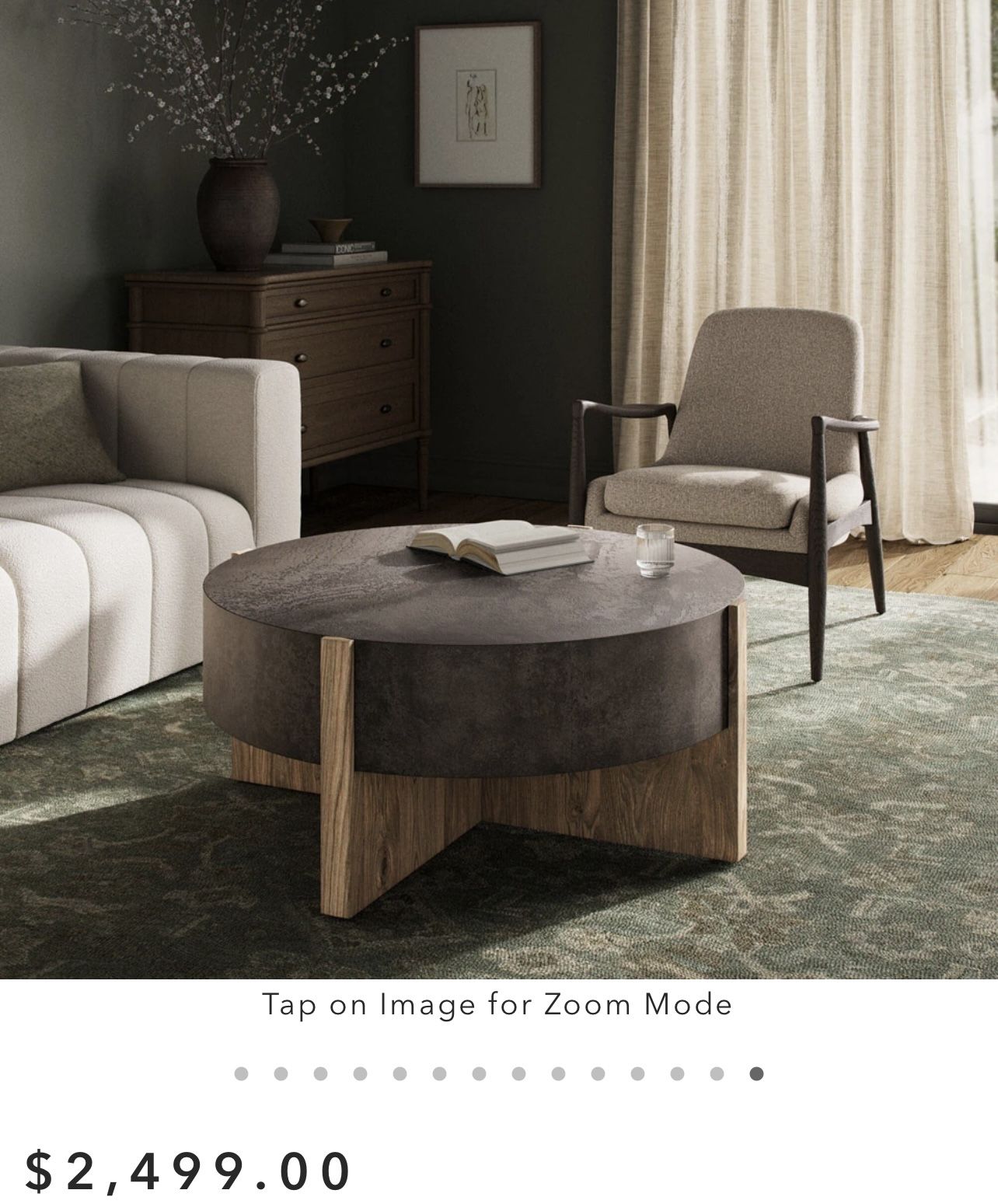 Brandon Rustic Black Iron Top Brown Oak Wood Base Round Coffee Table