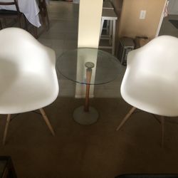 Glass Table And Two Eames Style Chairs - Bistro Set