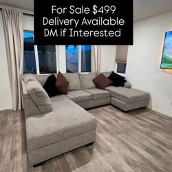 Free Delivery! Gray Sectional Couch Sofa Chaise Foot Rest Ottoman Ashley Furniture 