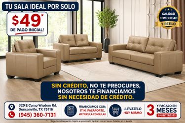 3-Piece Tan Leather Living Room Sofa Set