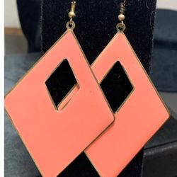 Vintage large diamond peach metal statement earrings