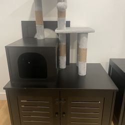 Cat Litter Box Enclosure with Cat Tree – Modern & Functional.