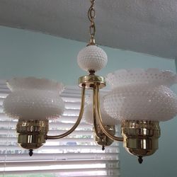 Hobnail Milk Glass Vintage Chandelier 