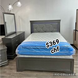 Gray LED Headboard Queen Size Bed Frame  - Mattress Sold Separately 