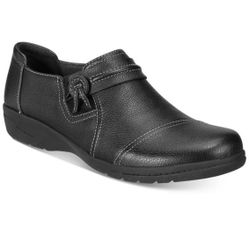 Clarks Collection Cheyn Madi Black Leather Flats Slip On Shoes - Womens Size 6.5
