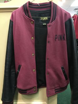 Medium Victoria's secret pink leather varsity jacket retails $175