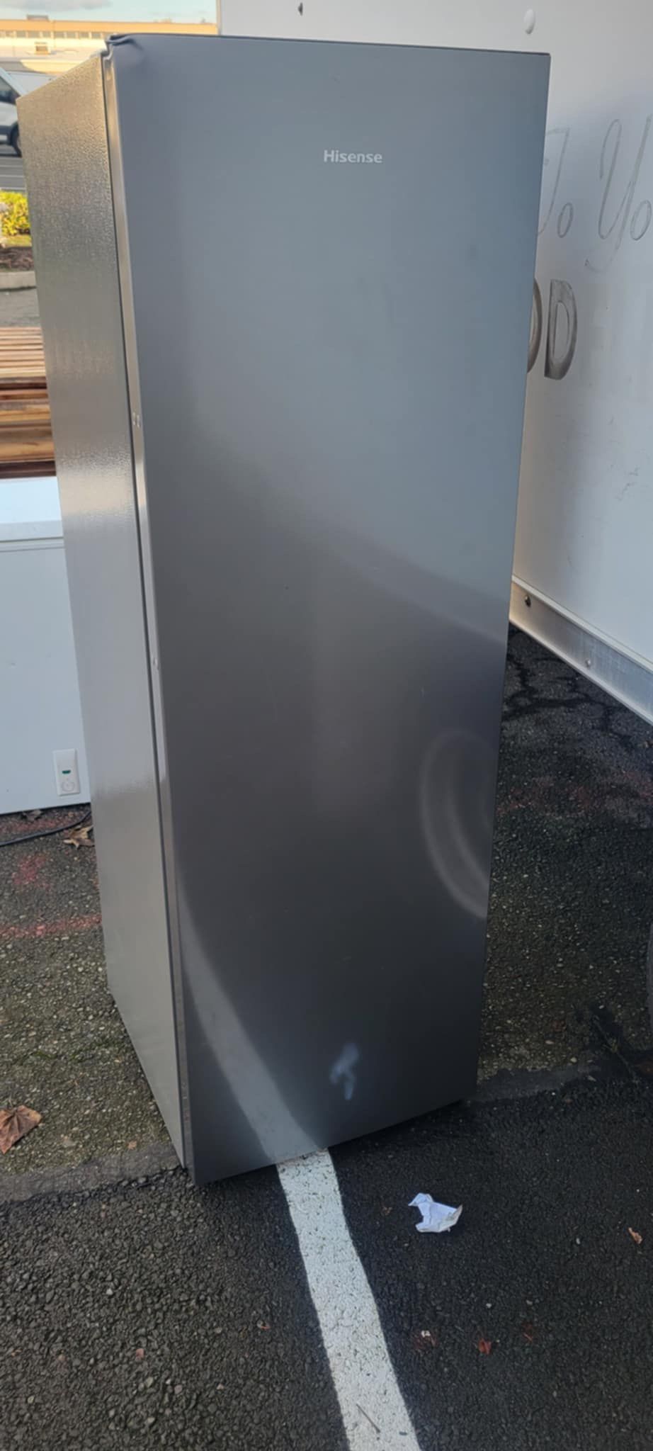 Stainless steel Hisense upright fridge/freezer