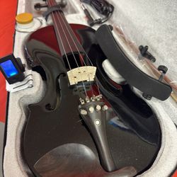 4/4 Black Electric Acoustic Violin with New Bow, Digital Tuner, Shoulder Rest, Extra Strings $160 Firm
