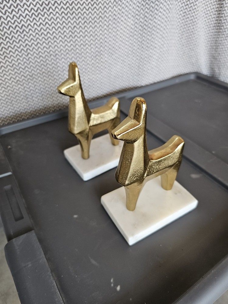 2 Gold Llama Book End Stands