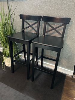 Set of 2 Black Wood Cross-Back Bar Stools