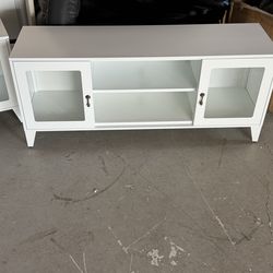 2 door metal TV stand with center shelves