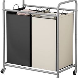 Laundry Sorter Basket 2 Bag Laundry Hamper Cart with Rolling Lockable Wheels and Removable Bags Laundry Organizer Cart for Clothes Storage, Assorted