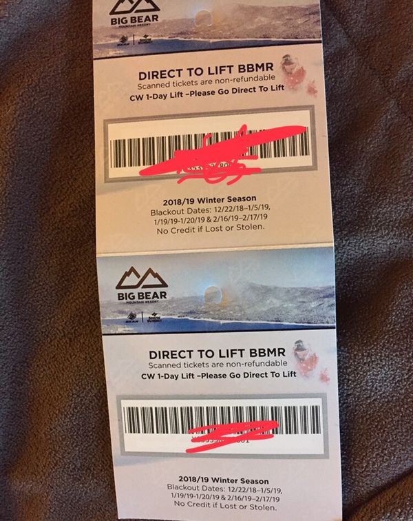 Big bear mountain / Snow Summit lift tickets for Sale in Irvine, CA