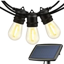 Solar String Lights Outdoor, 48FT S14 Outdoor String Lights With 15 Bulbs, Commercial Hanging LED Patio Lights with 4 Lighting Modes, Waterproof Solar