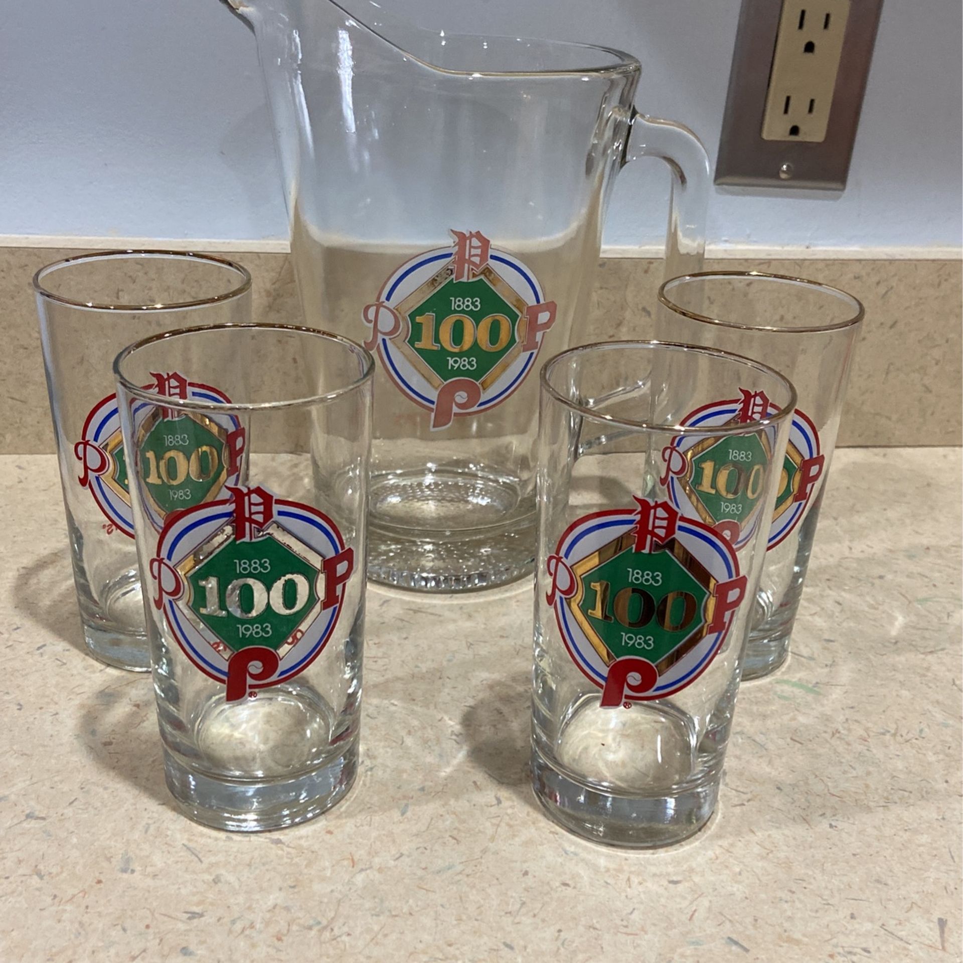Vintage Phillies Glass Pitcher Set