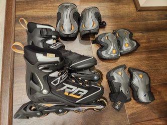 Roller Blades, Men's Size 10 Inline Skates Set,  (Roller Derby) w/ Full Safety Pads