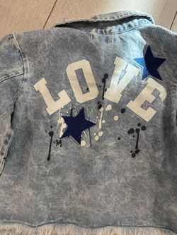 Acid Wash Denim Jacket with LOVE Graphic Size 7/8