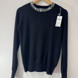 Black Pearl neckline Pullover Top Soft And Cute 