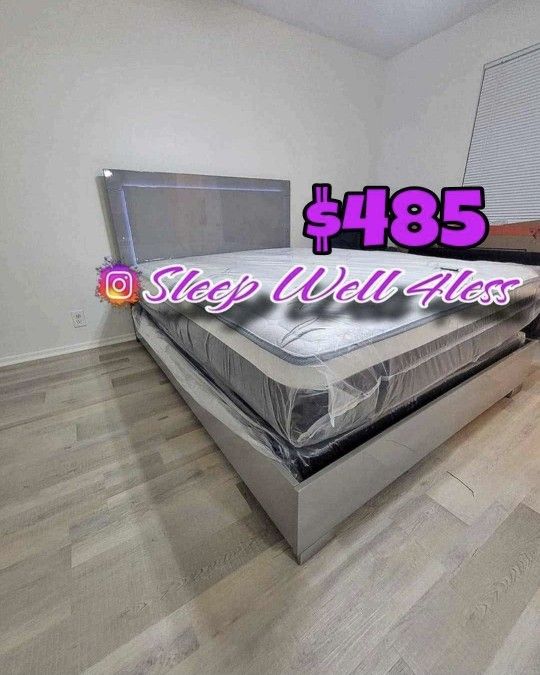 NEW QUEEN BED FRAME AND MATTRESS