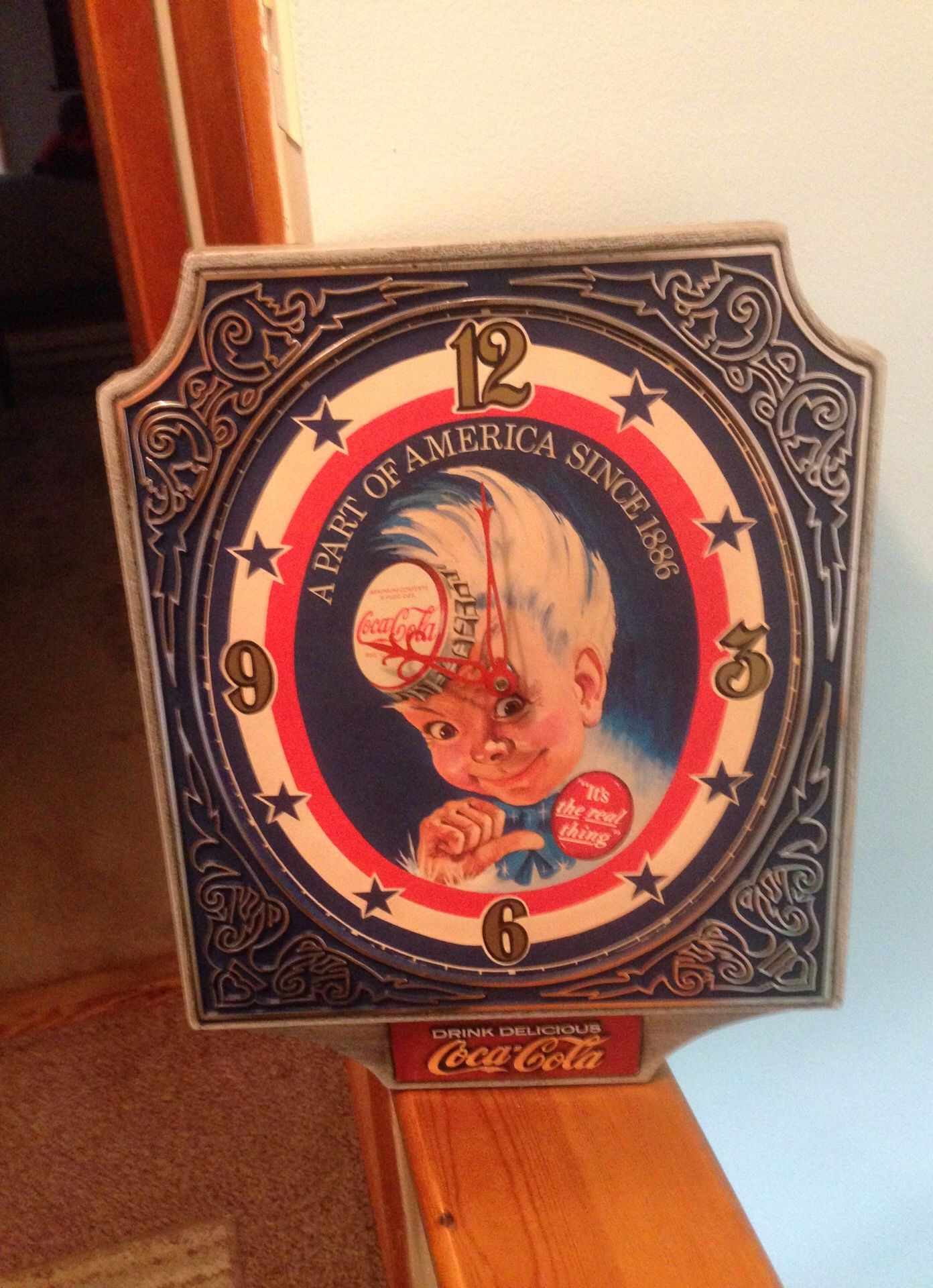 Vintage Coca Cola Sprite Boy Wall hanging Clock 1974