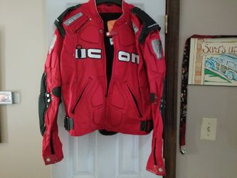 Red Icon crotch rocket motorcycle jacket L