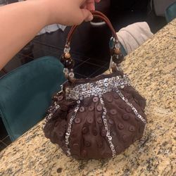 Brown Bag With Puka Shells And Capiz
