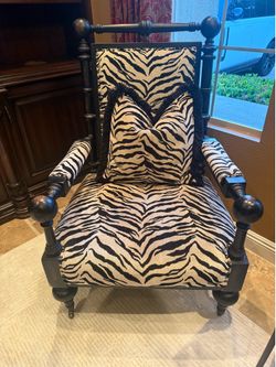 Pair of Designer Zebra Print Accent Chairs with Matching Pillows
