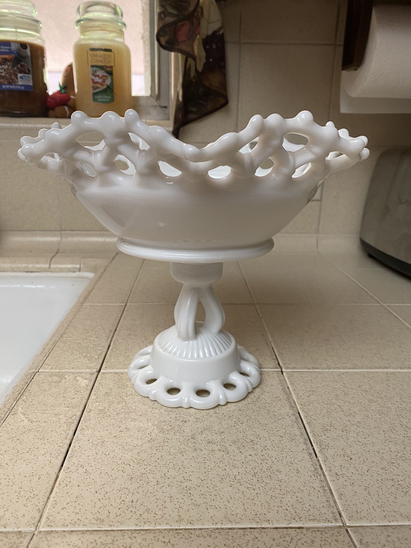 Vintage Milk Glass brand dish 9 x 8 inches- candy dish, fruit dish, fancy soap dish