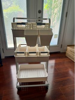 3 Tier Cream Rolling Storage Cart Metal on Wheels