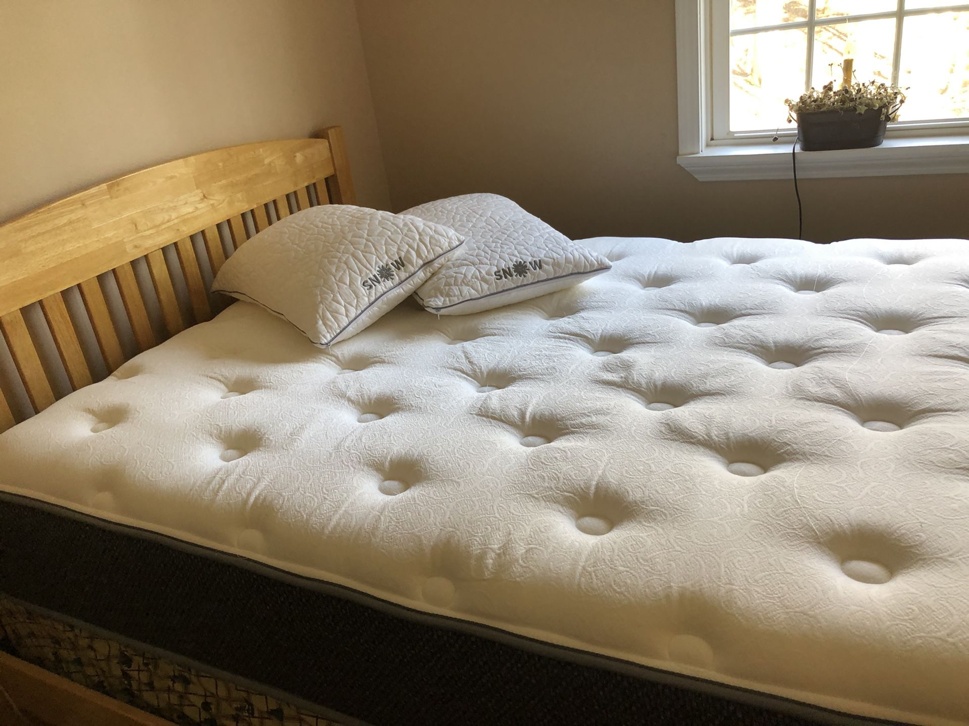 Full Size Bed Mattress Set W/Head Board And Pillows 
