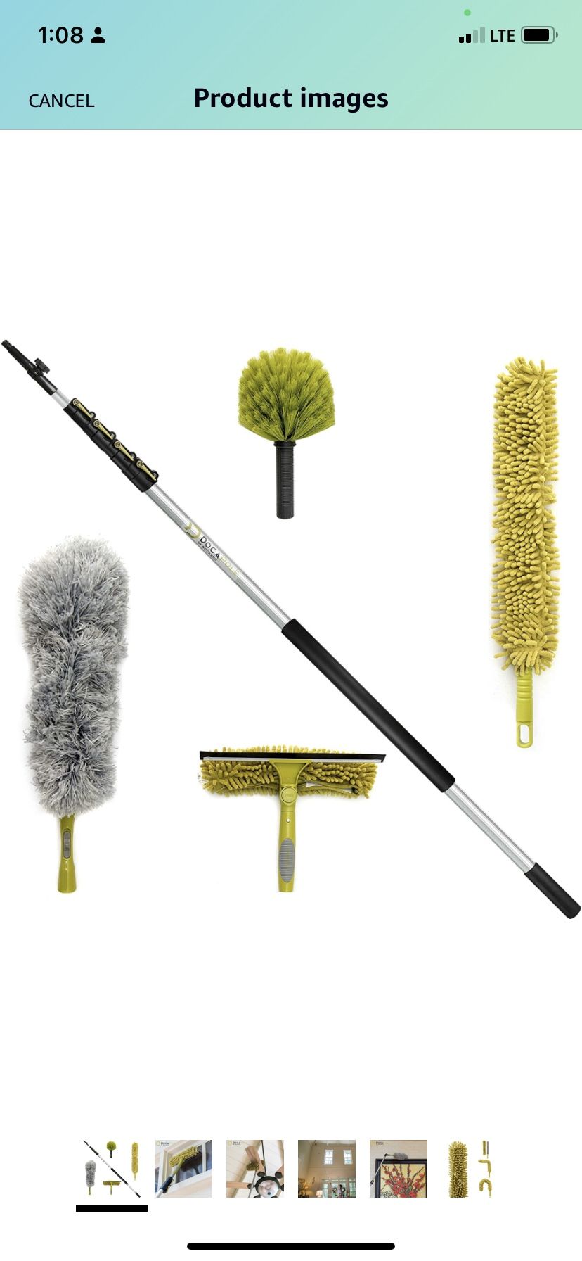 DocaPole 30 ft Reach Cleaning Kit with 6-24 Foot Telescoping Extension Pole, 3 Dusting Attachments 1 Window Squeegee & Washer, Cobweb Duster, Microfib