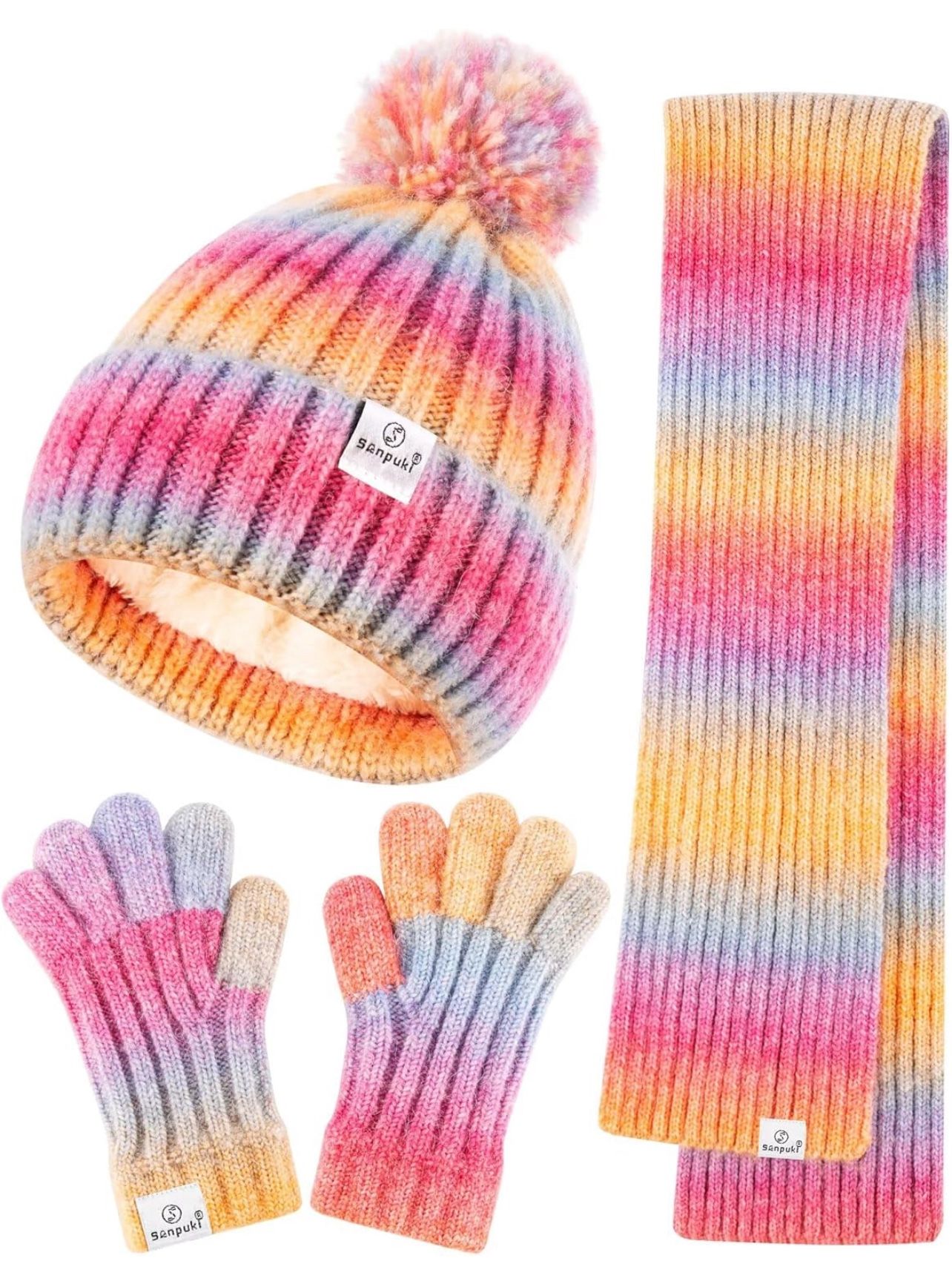 Kids Winter Beanie Gloves Scarf Set,(2-8years)