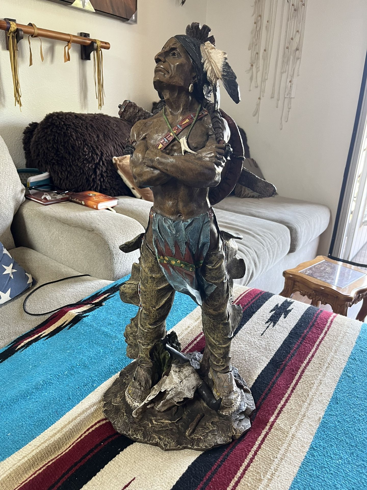 Vintage American Indian Warrior Statue Figurine Great Piece