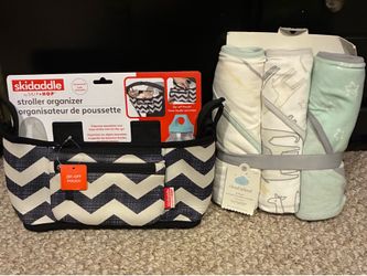 Stroller organizer, and hooded towels