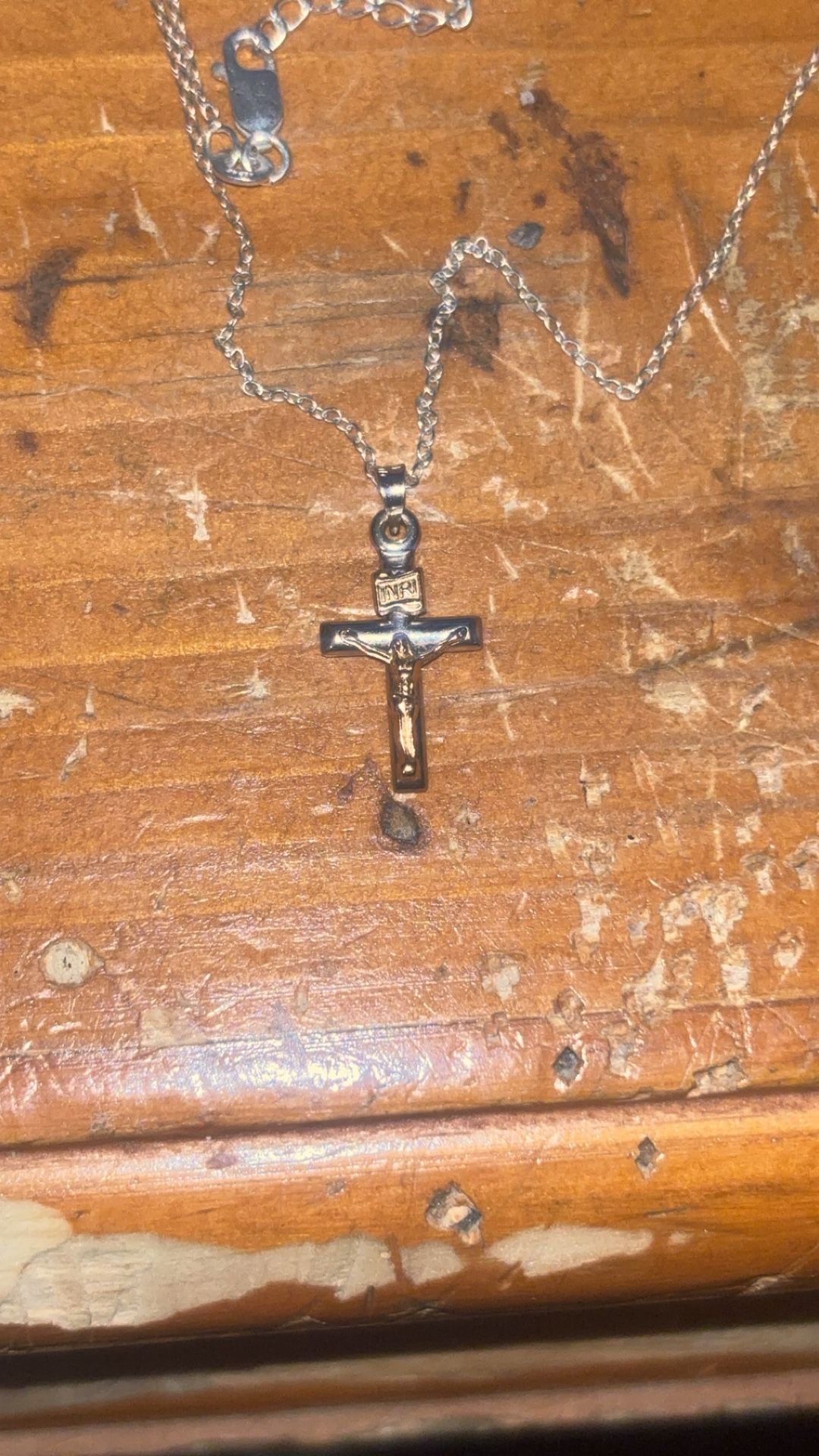 14k Two Tone Gold Cross Pendent With Silver Chain